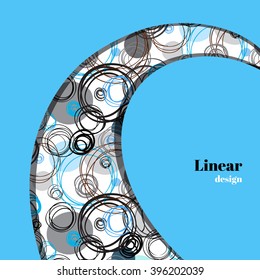 Abstract geometric background. Swirl border design. Black blue cyan gray hand drawn intersecting outline circles elegant ornament in white blue background. Vector element of graphic design.
