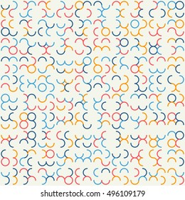 Abstract geometric background. Abstract technology pattern with colorful geometric shapes in tessellation. Linear abstract lattice, random coloring. Vector seamless linear pattern.