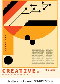 Abstract geometric background template copy space. Square, triangle, and circle shapes. Contemporary art poster or banner design for event, festival, branding, or advertising graphic element.