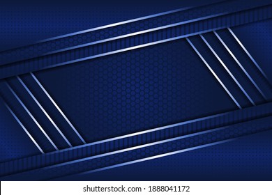 abstract geometric background template design. blue gradient and white colors. horizontal layout with vertical line, dot and outline hexagon patterns. triangle shape in 3d style. 