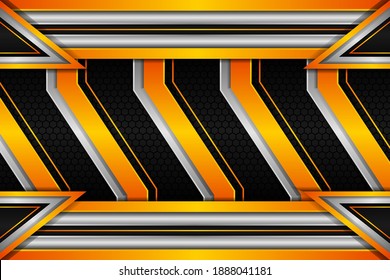 abstract geometric background template design. yellow, orange, green and black gradient colors. horizontal layout with hexagon pattern on center design. symmetric cover use 3d style.
