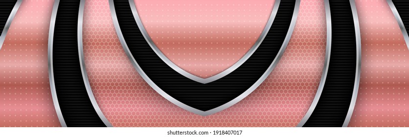 abstract geometric background template design use combination pink, grey, and black gradient colors. the pattern elements are dot, stripped line and hexagon. luxury wallpaper use horizontal layout.