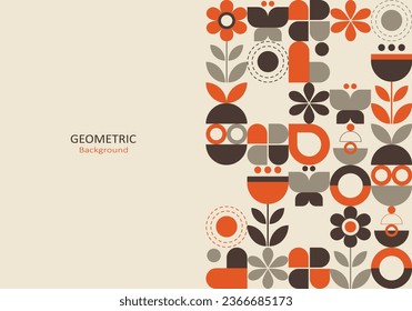Fondo geométrico abstracto. Diseño de plantilla con la forma simple de círculos y curvas en marrón gris y naranja sobre un fondo beige. Diseño de página de inicio. Ilustración vectorial.