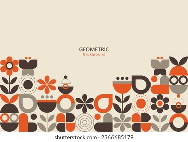 Fondo geométrico abstracto. Diseño de plantilla con la forma simple de círculos y curvas en marrón gris y naranja sobre un fondo beige. Diseño de página de inicio. Ilustración vectorial.