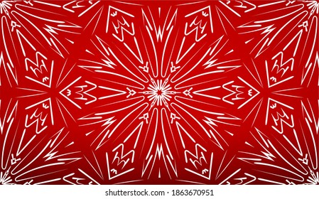 Abstract Geometric Background Texture, Geometric Shape Pattern Mandala on Red Background. Decorative Element For Design. Seamless Repeat Pattern. Christmas Snowflakes. Happy New Year. Vector EPS 10