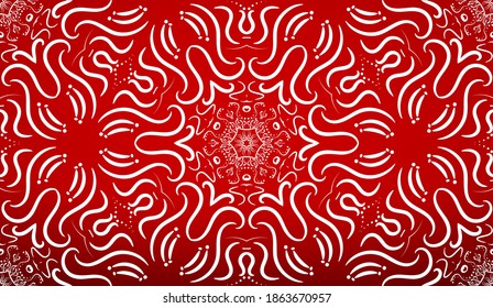 Abstract Geometric Background Texture, Geometric Shape Pattern Mandala on Red Background. Decorative Element For Design. Seamless Repeat Pattern. Christmas Snowflakes. Happy New Year. Vector EPS 10