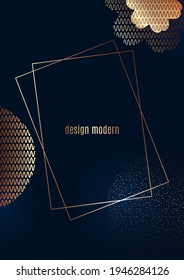 Abstract geometric background, textured geometric shapes, frame for text, gold color. Design cover. Vector illustration