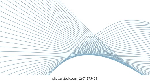 Fondo geométrico Abstractas con líneas de onda azul delgado cruzando sobre blanco. Concepto de diseño futurista mínimo adecuado para la tecnología, la ciencia, presentaciones modernas, carteles, 