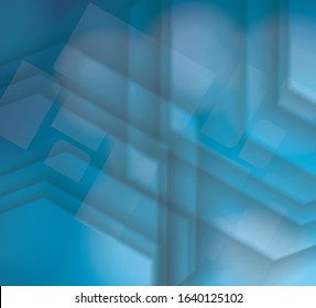 Abstract geometric background from transparent blue cubes with cells layer, vector background.