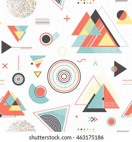 Abstract geometric background. Trendy backdrop with chaotic geometric shapes. Hipster seamless pattern with triangles. Modern stylish texture, repeating geometric elements. Retro vector illustration