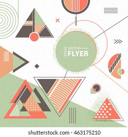 Abstract geometric background. Trendy design flyer with chaotic geometric shapes. Colorful hipster pattern with triangles. Illustration for placards, posters, wallpaper, banner designs and covers