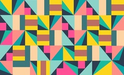 Abstract Geometric Background Triangle And Square Patchwork With Vintage Retro Color, Abstract Block Style With Pink, Orange, Blue, Green Brown