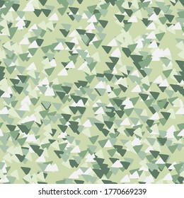 Abstract geometric background with triangles in camouflage style. Seamless khaki pattern. Decorative backdrop for fabric design, textile print, wrapping, cover. Vector illustration.
