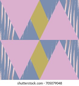 Abstract Geometric Background with triangles and freehand gold brush strokes. Pastel triangular collage. Creative Artistic Pattern. Universal Vector Backgrounds