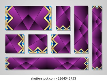 Abstract geometric background with triangles. purple violet colours. web banner set. Business ad banner. Social media templates, cover, poster. Vertical, horizontal and square.