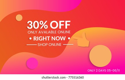 Abstract geometric background with vanishing waves. Modern template for social media banner. Contemporary material design with realistic shadow over flat gradient background.