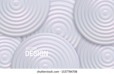 Abstract geometric background. Vector 3d illustration. White circle shapes. Polygonal mosaic template. Tiles backdrop. Minimal cover design. Vintage decoration elements for interior design