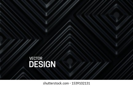 Abstract geometric background. Vector 3d illustration. Black square shapes. Polygonal mosaic template. Tiles backdrop. Minimal cover design. Vintage decoration elements for interior design