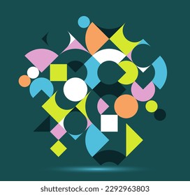 Abstract geometric background, vector design element in retro style of 70s, modern complex composition with colorful geometrical shapes, modular design.