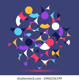 Abstract geometric background, vector design element in retro style of 70s, modern complex composition with colorful geometrical shapes, modular design.