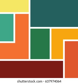 Abstract geometric background vector design formed by colorful rectangles and rectangular shapes with white lines between them orange pink dark red turquoise teal beige
