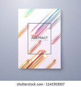 Abstract geometric background. Vector illustration of 3d multicolored metallic capsule shapes. Minimal art cover design with geometric primitives. Dynamic trendy poster template