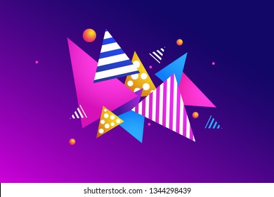 Abstract geometric background Vector illustration Design template with different triangles and circles on a purple gradient backdrop