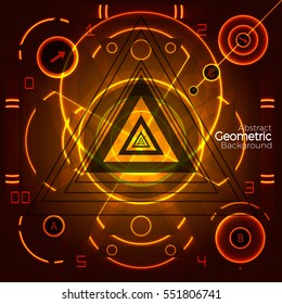 Abstract geometric background. Vector orange background, created from simple geometric figures like circles and lines