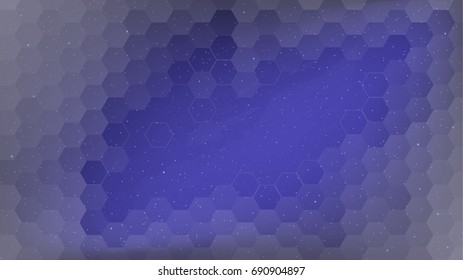 Abstract geometric background. Vector. Template brochure design. Hexagon pattern on night sky.