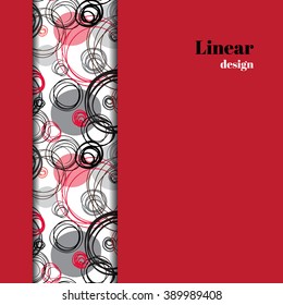 Abstract geometric background. Vertical border stripe design. Black red gray hand drawn intersecting outline circles elegant ornament in white background. Wrapping paper or textile fabric texture.