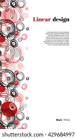 Abstract geometric background. Vertical seamless border stripe design. Black red gray hand drawn intersecting outline circles elegant ornament in white background. Vector element of graphic design.