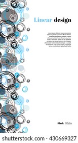 Abstract geometric background. Vertical seamless border stripe design. Black blue gray hand drawn intersecting outline circles elegant ornament in white background. Vector element of graphic design.