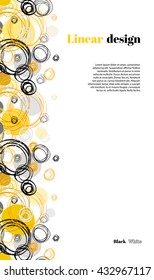 Abstract geometric background. Vertical seamless border stripe design. Black yellow hand drawn intersecting outline circles elegant ornament in white background. Vector element of graphic design.