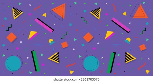 Fondo geométrico abstracto. Vibrante, colorido estilo Memphis. Ilustración vectorial de moda de los años 80.