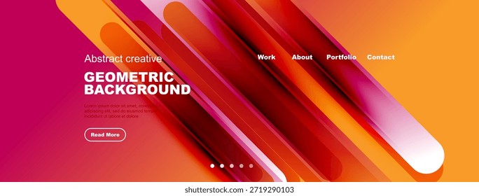 Resumo geométrico. Cores vibrantes, linhas diagonais, elementos de texto presentes. Design de cabeçalho de site, estilo moderno.