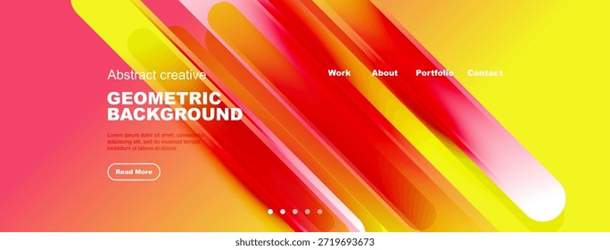 Fondo geométrico Abstractas. Los colores vibrantes se mezclan, creando un diseño moderno de cabecera de Sitio web. Los Elementos de texto presentan información, llamada a la acción visible.