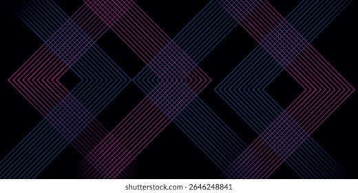 Fundo geométrico abstrato com padrões vibrantes de linha de gradiente no vetor preto eps10