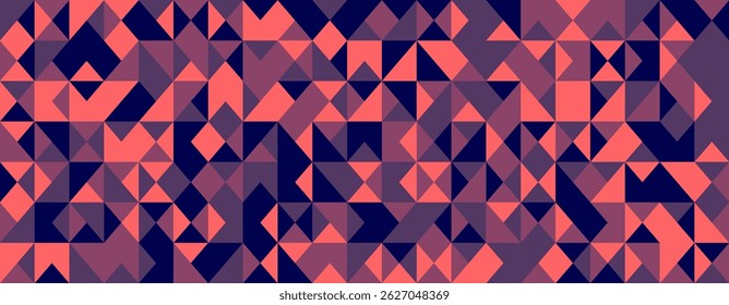 Abstract geometric background.  A vibrant mosaic of coral and navy triangles creates a dynamic, modern design.