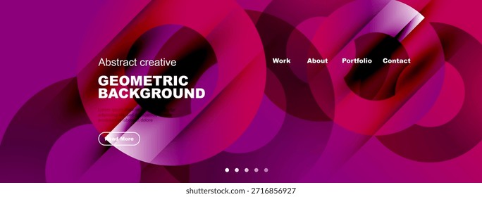 Abstrakter geometrischer Hintergrund. Lebendige Rosa, Purpur schaffen modernes Design. Textelemente vorhanden, Navigation sichtbar. Minimalistische Ästhetik.