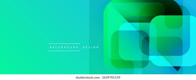 Abstract geometric background. Vibrant turquoise, green hues blend. Modern design elements create layered effect. Minimalist style.