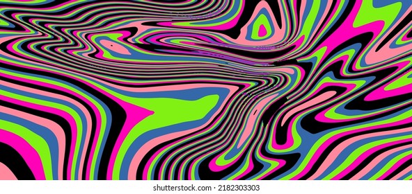 Abstract geometric background with warped colorful lines. Trippy op-art style illustration.