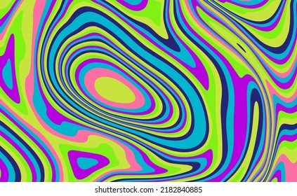 Abstract geometric background with warped colorful fluid lines. Trippy organic style illustration.