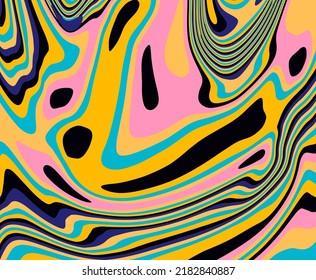 Abstract geometric background with warped colorful fluid lines. Trippy organic style illustration.