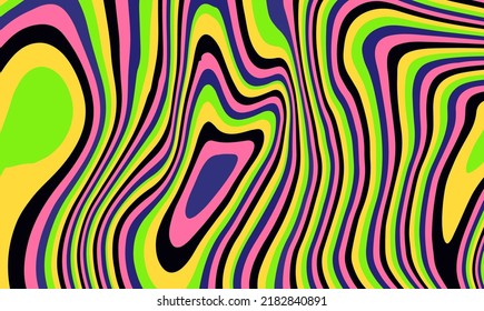 Abstract geometric background with warped colorful fluid lines. Trippy organic style illustration.