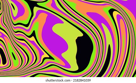 Abstract geometric background with warped colorful fluid lines. Trippy organic style illustration.