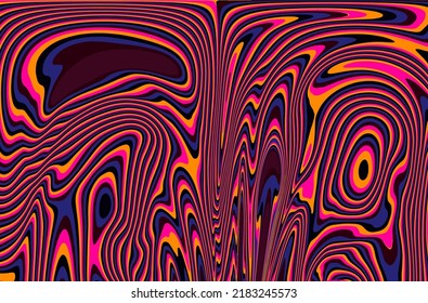 Abstract geometric background with warped colorful fluid lines. Trippy organic style illustration.