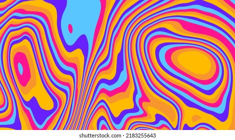 Abstract geometric background with warped colorful fluid lines. Trippy organic style illustration.