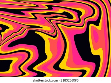 Abstract geometric background with warped colorful fluid lines. Trippy organic style illustration.