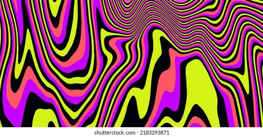 Abstract geometric background with warped colorful fluid lines. Trippy organic style illustration.