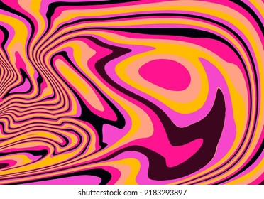 Abstract geometric background with warped colorful fluid lines. Trippy organic style illustration.